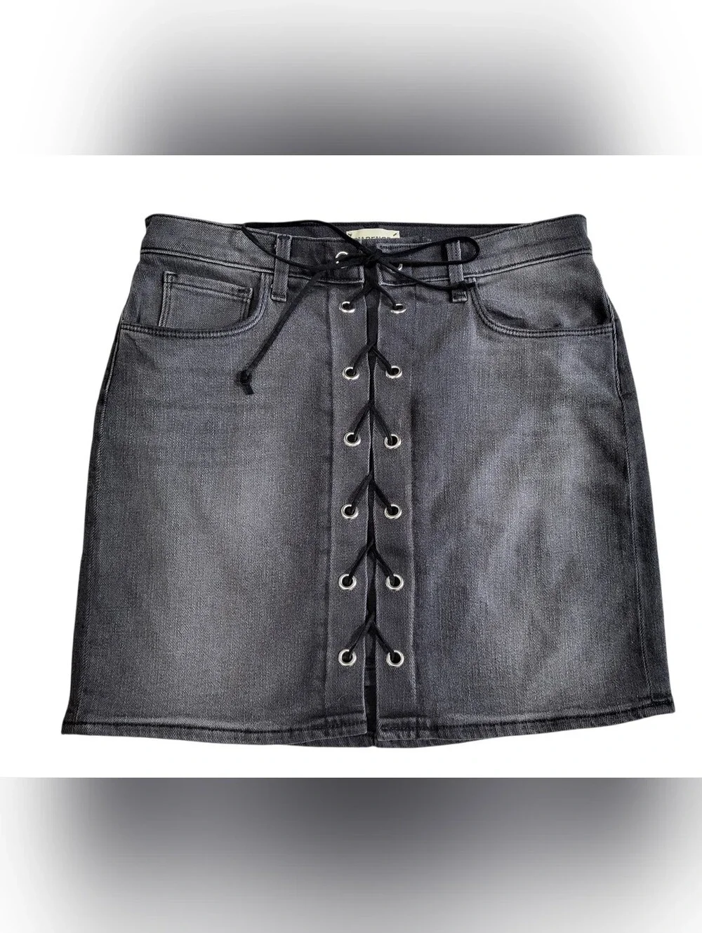 L'AGENCE Portia High Rise Women's Black Denim Lace Up Mini Skirt sz 27